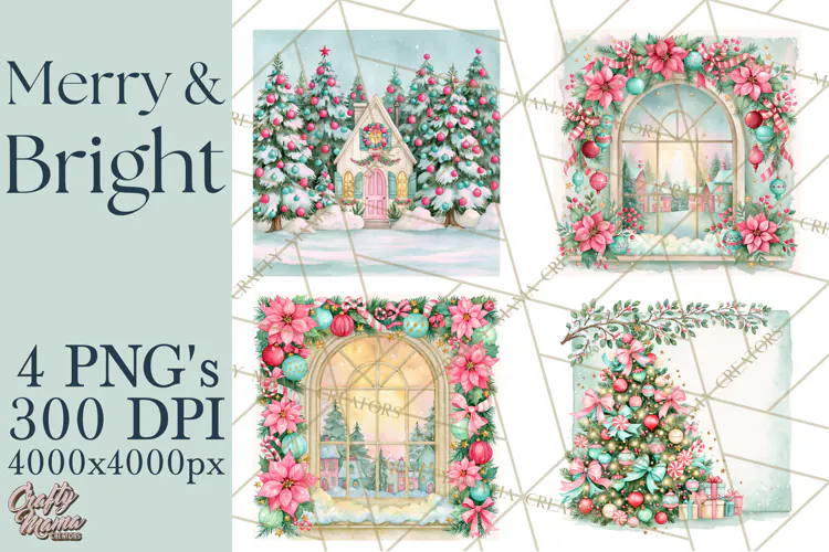 Merry And Bright Christmas Watercolor PNG
