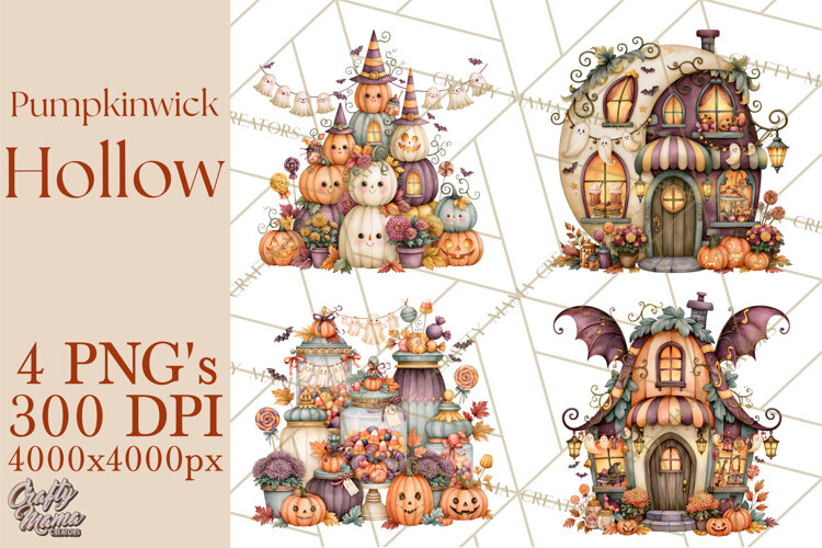 Whimsical Halloween Town Clipart PNG example image 1