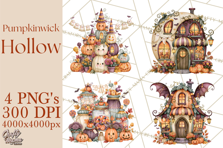 Whimsical Halloween Town Clipart PNG