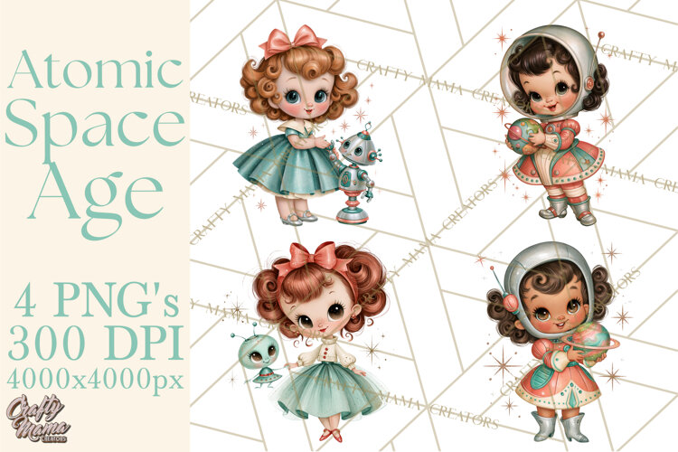 Atomic Age Space Clipart PNG, Retro 1950's Astronaut Decor example image 1