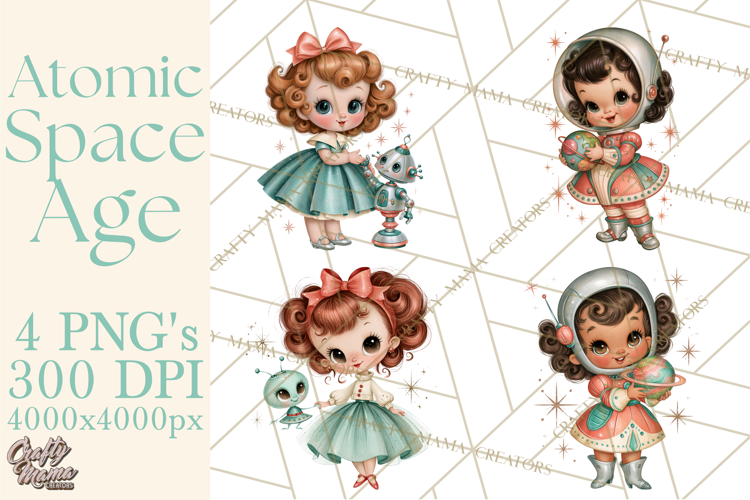 Atomic Age Space Clipart PNG, Retro 1950's Astronaut Decor