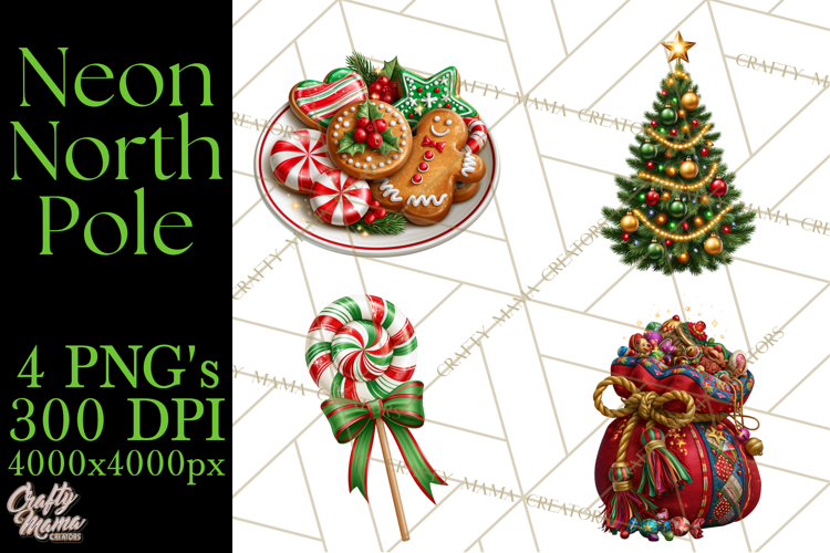 Neon North Pole PNG Christmas Clipart