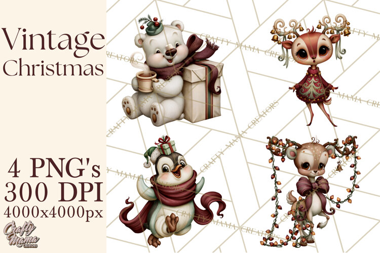 Vintage Christmas Clipart PNG, Christmas Retro Characters example image 1