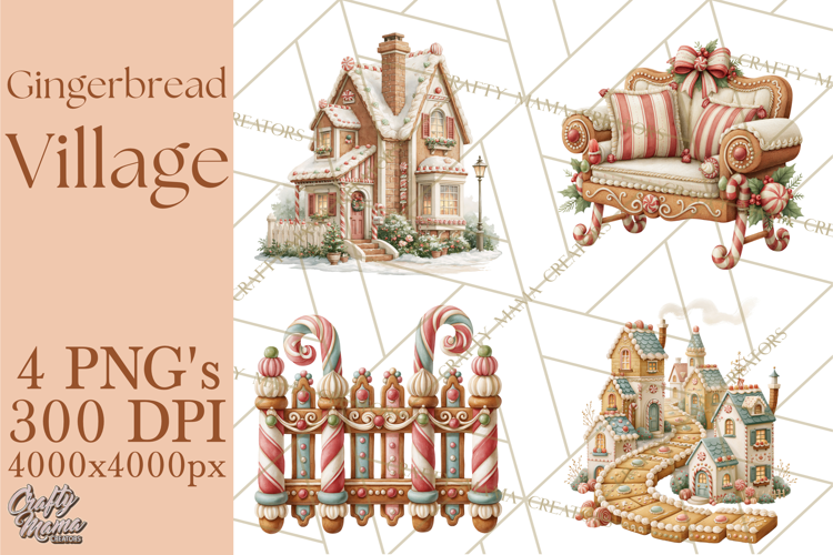 Gingerbread Christmas Village PNG Clipart