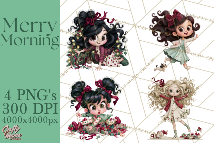 Christmas Morning Girls PNG Clipart, Pajama Characters