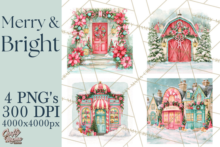 Merry And Bright Christmas Watercolor PNG example image 1