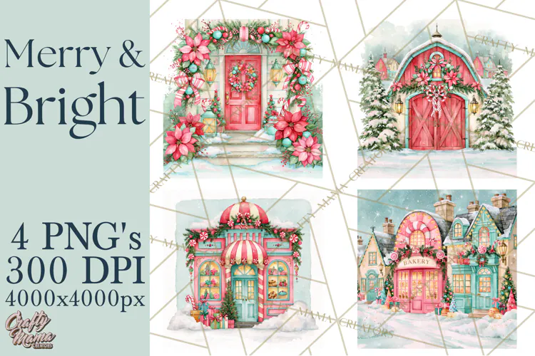 Merry And Bright Christmas Watercolor PNG