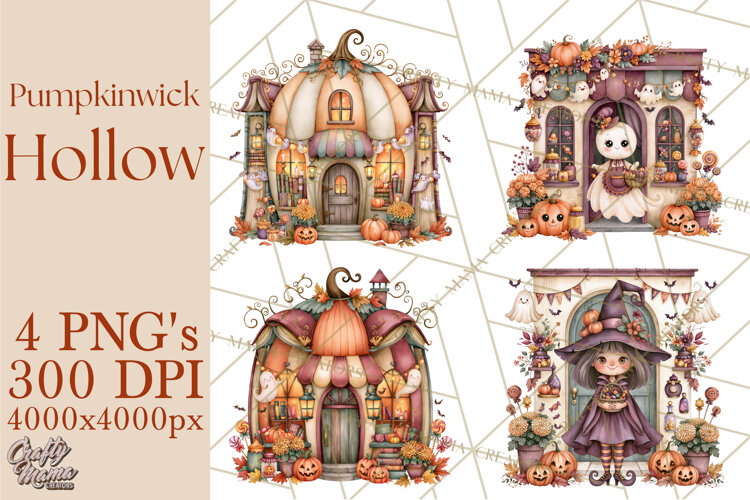 Whimsical Halloween Town Clipart PNG example image 1