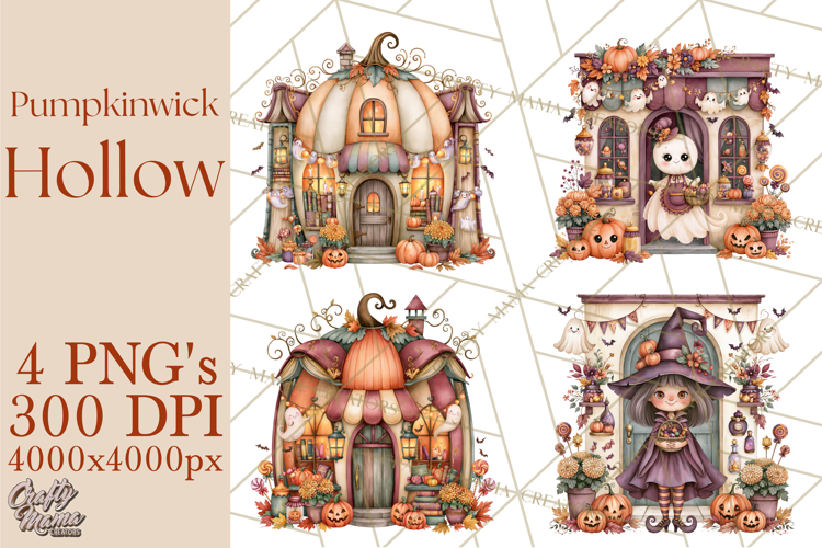 Whimsical Halloween Town Clipart PNG