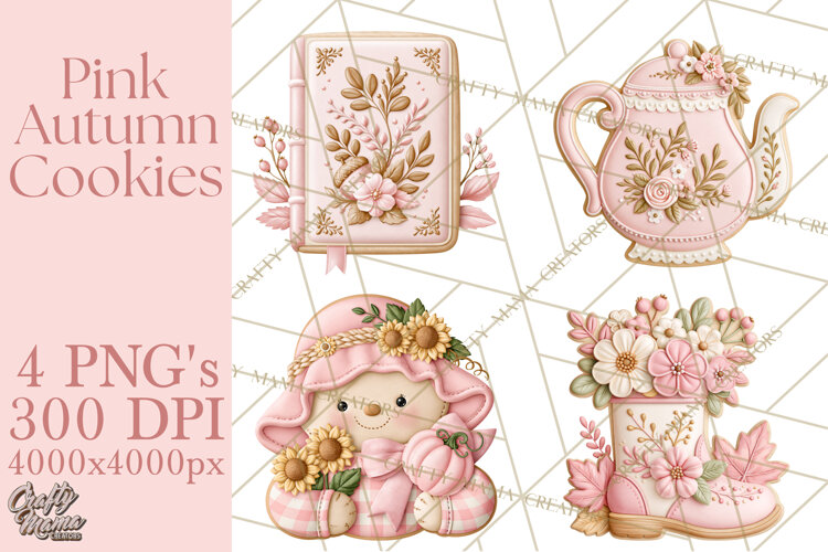 Pink Autumn Cookies Clipart PNG example image 1