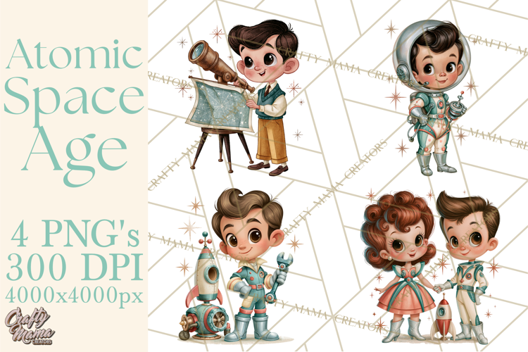 Atomic Age Space Clipart PNG, Retro 1950's Astronaut Decor
