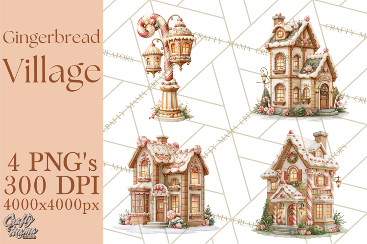 Gingerbread Christmas Village PNG Clipart