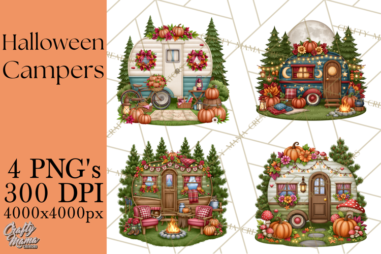 Halloween Camper Clipart PNG Vintage Camping Designs