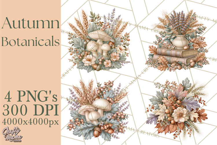 Autumn Botanicals Clipart PNG, Fall Floral Pumpkins example image 1