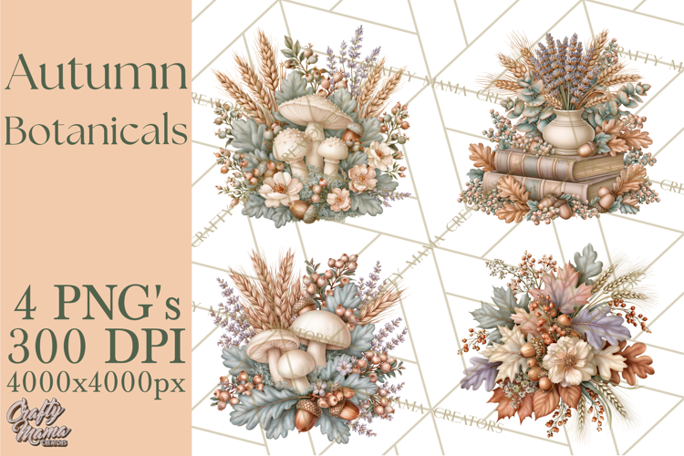 Autumn Botanicals Clipart PNG, Fall Floral Pumpkins