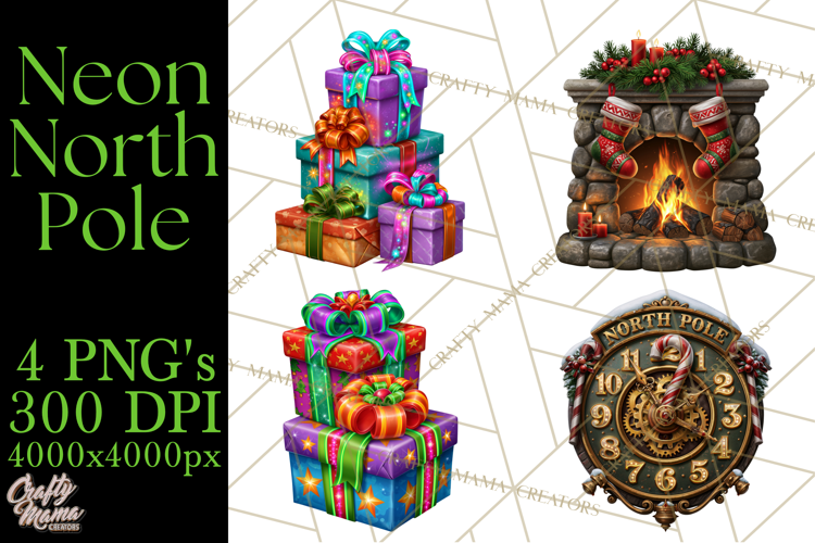 Neon North Pole PNG Christmas Clipart