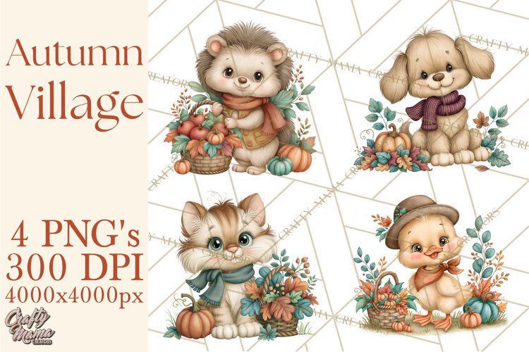 Autumn Village Clipart PNG, Cozy Fall Cottage Town example image 1