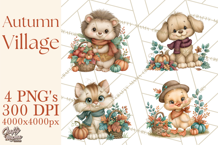 Autumn Village Clipart PNG, Cozy Fall Cottage Town