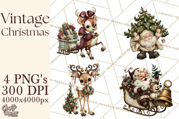 Vintage Christmas Clipart PNG, Christmas Retro Characters