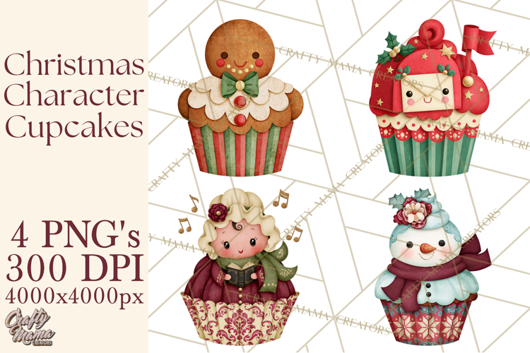 Christmas Character Cupcake Clipart PNG, Christmas Sweets