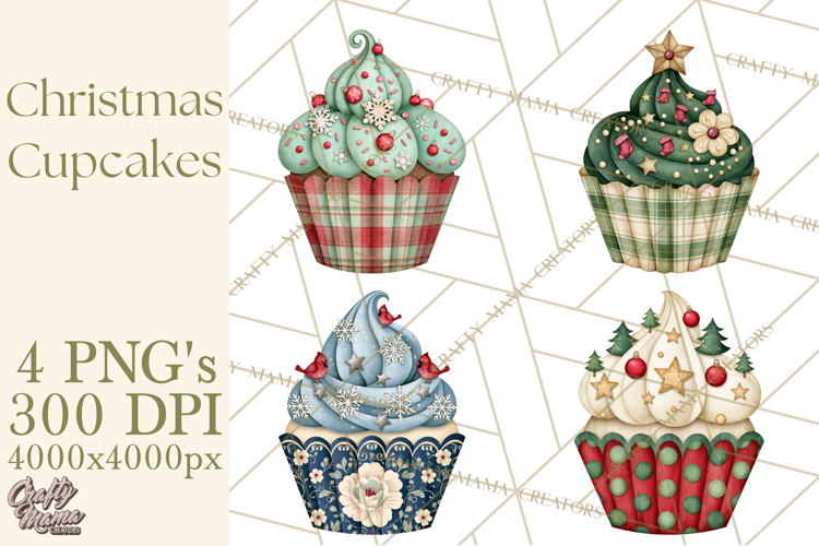 Christmas Paper Cupcake Clipart PNG, Christmas Sweet Treats
