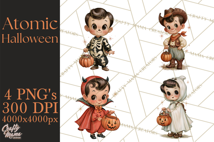 Atomic Age Halloween Clipart PNG, Retro 1950's Fall Decor