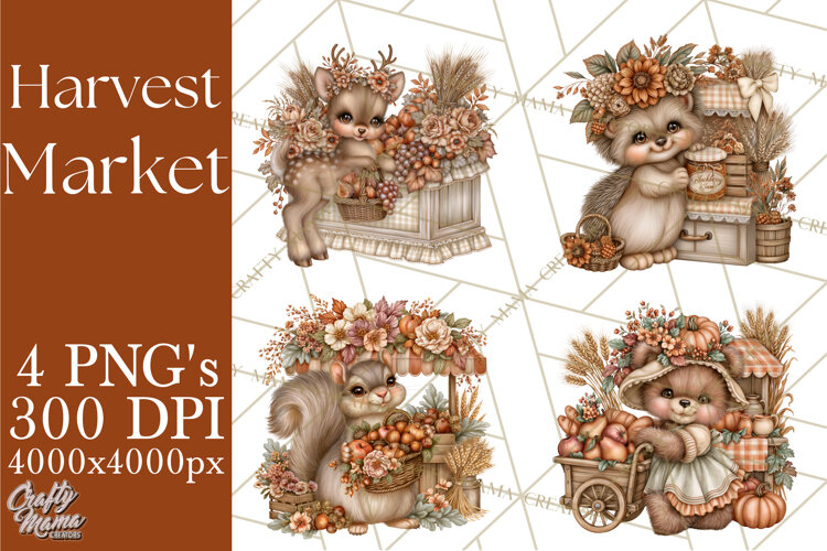 Harvest Market Clipart PNG, Fall Animals example image 1