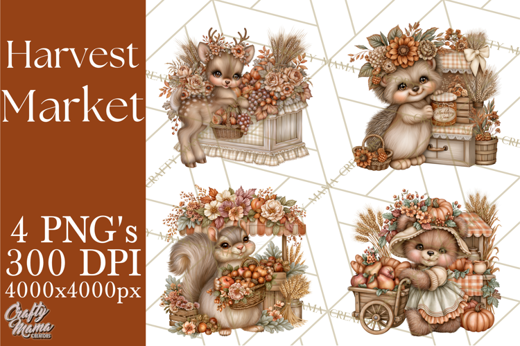 Harvest Market Clipart PNG, Fall Animals