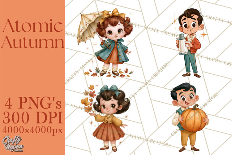 Atomic Age Autumn Clipart PNG, Retro 1950's Fall Decor example image 1