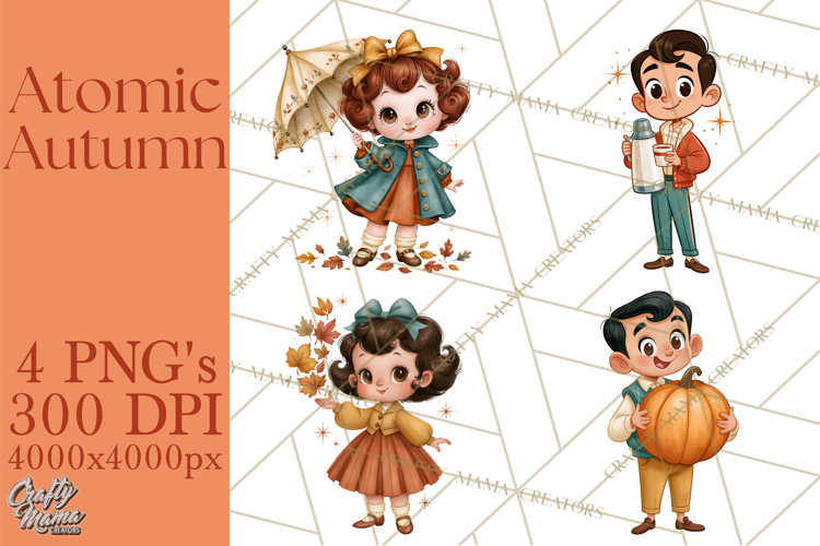 Atomic Age Autumn Clipart PNG, Retro 1950's Fall Decor