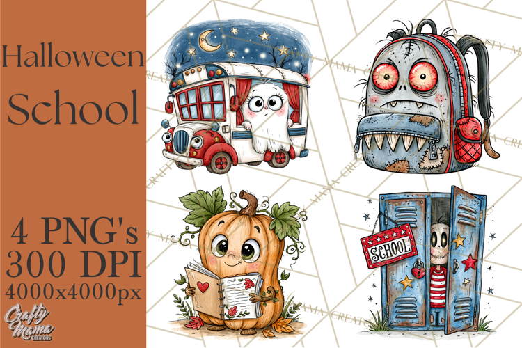 Halloween School Clipart Creepy Cute Monster Students PNG
