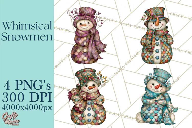 Whimsical Christmas Snowman Clipart PNG
