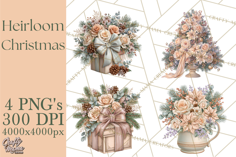 Botanical Christmas Clipart PNG, Winter Flower Decorations