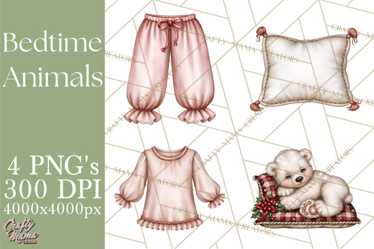 Winter Bedtime Animals Printable Clipart PNG example image 1