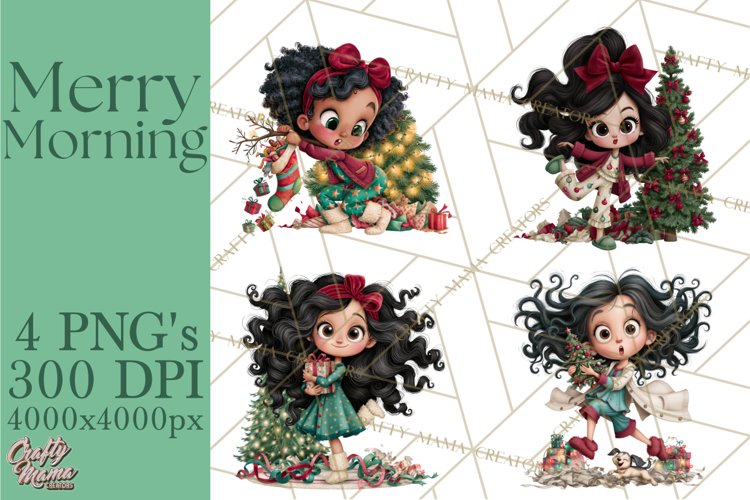Christmas Morning Girls PNG Clipart, Pajama Characters