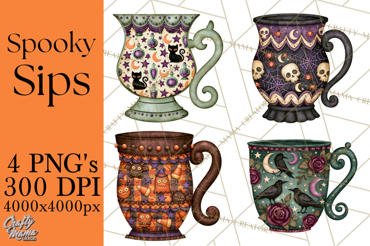 Halloween Coffee Mug Clipart PNG, Spooky Cups