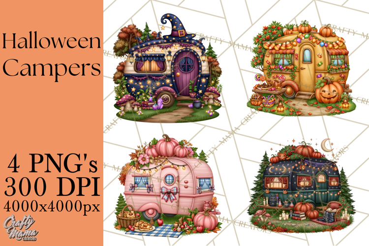 Halloween Camper Clipart PNG Vintage Camping Designs