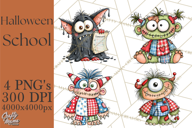 Halloween School Clipart Creepy Cute Monster Students PNG
