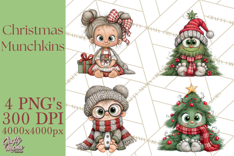Christmas Munchkins Cute Holiday Clipart PNG