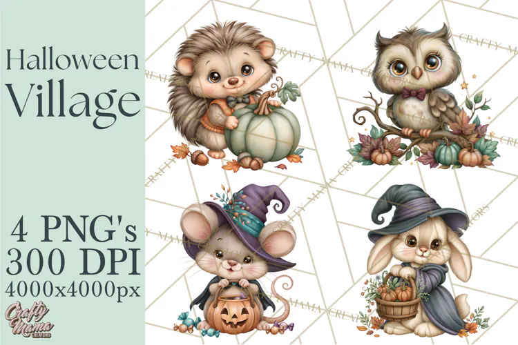 Halloween Village Clipart PNG, Spooky Cottage Town