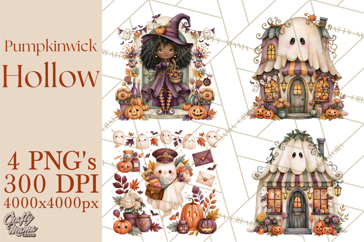 Whimsical Halloween Town Clipart PNG