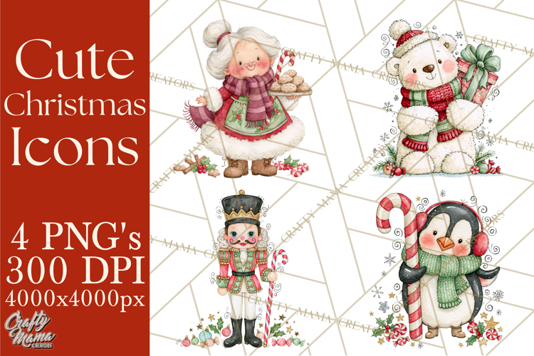 Christmas Characters Watercolor PNG Clipart