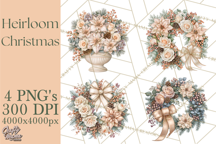 Botanical Christmas Clipart PNG, Winter Flower Decorations