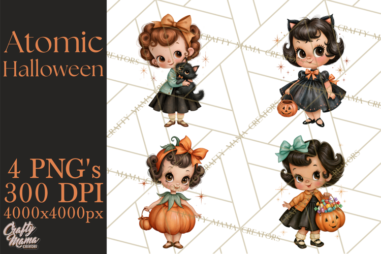Atomic Age Halloween Clipart PNG, Retro 1950's Fall Decor