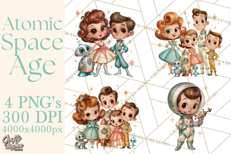Atomic Age Space Clipart PNG, Retro 1950's Astronaut Decor
