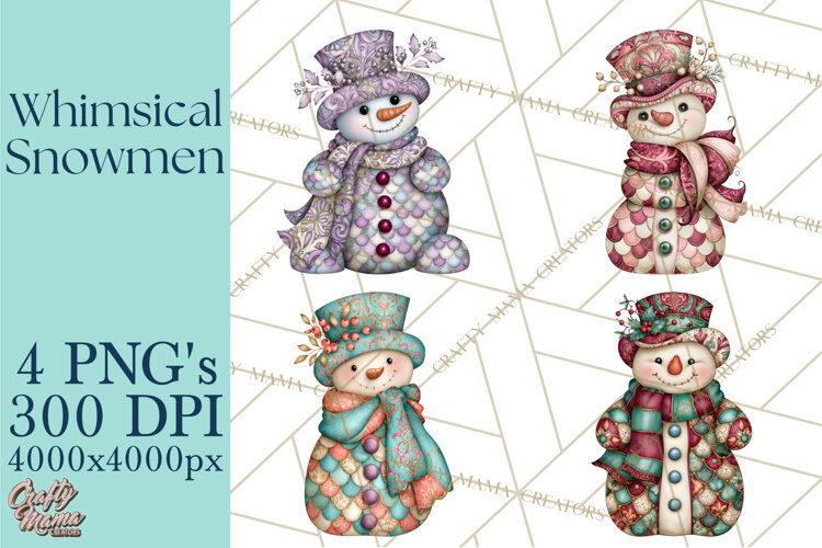 Whimsical Christmas Snowman Clipart PNG example image 1