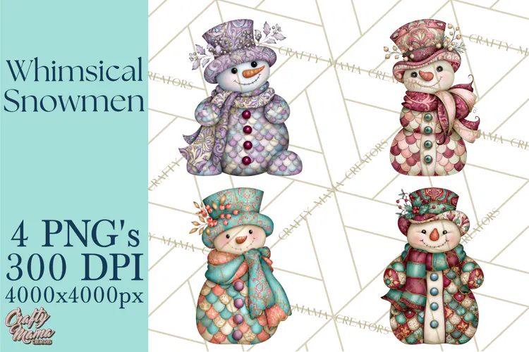Whimsical Christmas Snowman Clipart PNG