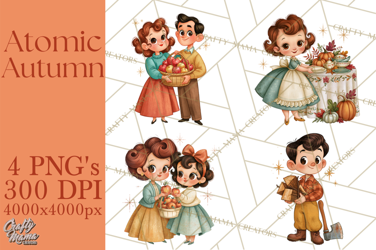 Atomic Age Autumn Clipart PNG, Retro 1950's Fall Decor