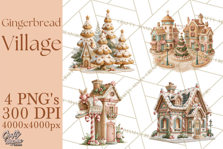 Gingerbread Christmas Village PNG Clipart example image 1