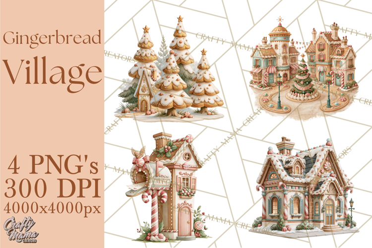 Gingerbread Christmas Village PNG Clipart